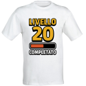 T-shirt compleanno 20 anni Livello 20 Completato in cotone bianco unisex regalo gamer originale divertente