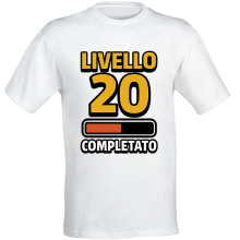 T-shirt compleanno 20 anni Livello 20 Completato in cotone bianco unisex regalo gamer originale divertente