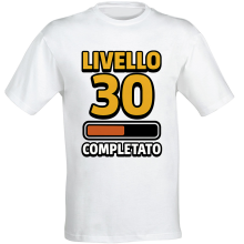 T-shirt compleanno 30 anni Livello 30 Completato in cotone bianco unisex regalo gamer originale divertente