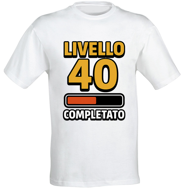 T-shirt compleanno 40 anni Livello 40 Completato in cotone bianco unisex regalo gamer originale divertente