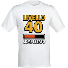 T-shirt compleanno 40 anni Livello 40 Completato in cotone bianco unisex regalo gamer originale divertente
