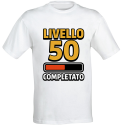 T-shirt compleanno 50 anni Livello 50 Completato in cotone bianco unisex regalo gamer originale divertente