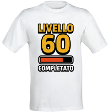 T-shirt compleanno 60 anni Livello 60 Completato in cotone bianco unisex regalo gamer originale divertente