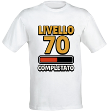 T-shirt compleanno 70 anni Livello 70 Completato in cotone bianco unisex regalo gamer originale divertente