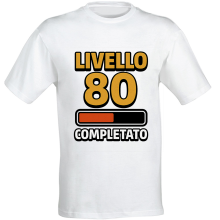 T-shirt compleanno 80 anni Livello 80 Completato in cotone bianco unisex regalo originale stile gamer divertente