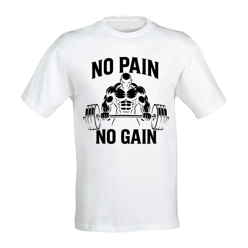 Maglietta No Pain No Gain, T-Shirt Motivazionale per Palestra e Fitness, Stile Vintage con bilanciere, Idea Regalo Sportivi