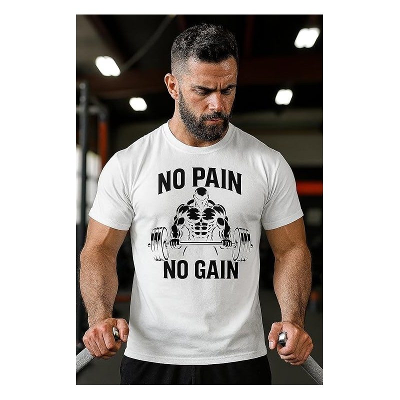 Printolo Maglietta No Pain No Gain, T-Shirt Motivazionale per Pales...