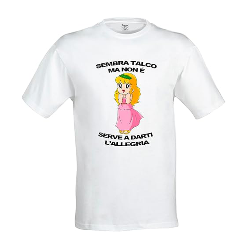 Maglietta T-Shirt Cartoni Animati Vintage, Pollon Sembra Talco ma Non è, Idea Regalo per Appassionati Cartoni Anni 80