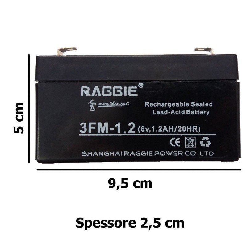 Batteria Ricaricabile al Piombo 6V 1,2Ah UPS solare allarme videosorveglianza