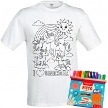 T-shirt da colorare Unicorni Magici per bambini con 12 pennarelli lavabili, 100% cotone, regalo creativo