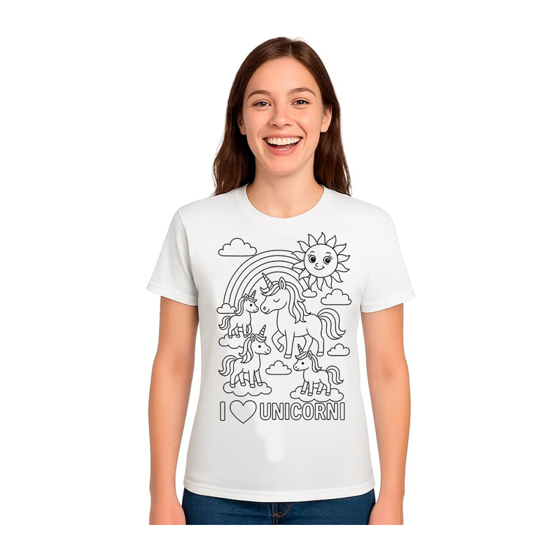 Printolo T-shirt da colorare Unicorni Magici per bambini con 12 pen...