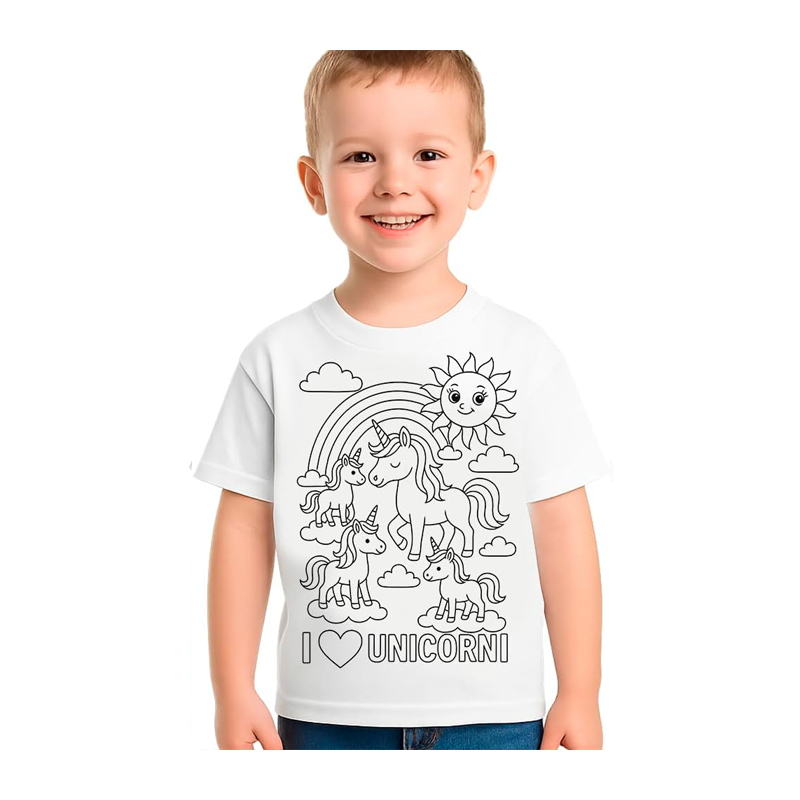 Printolo T-shirt da colorare Unicorni Magici per bambini con 12 pen...