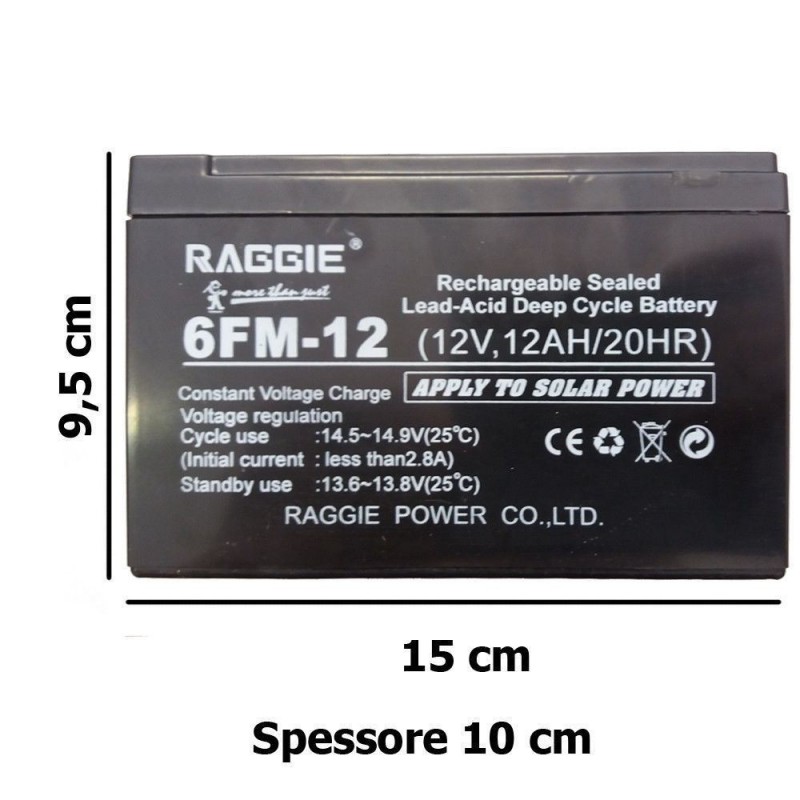 Raggie® Batteria Ricaricabile 12V 12Ah al Piombo UPS solare allarme