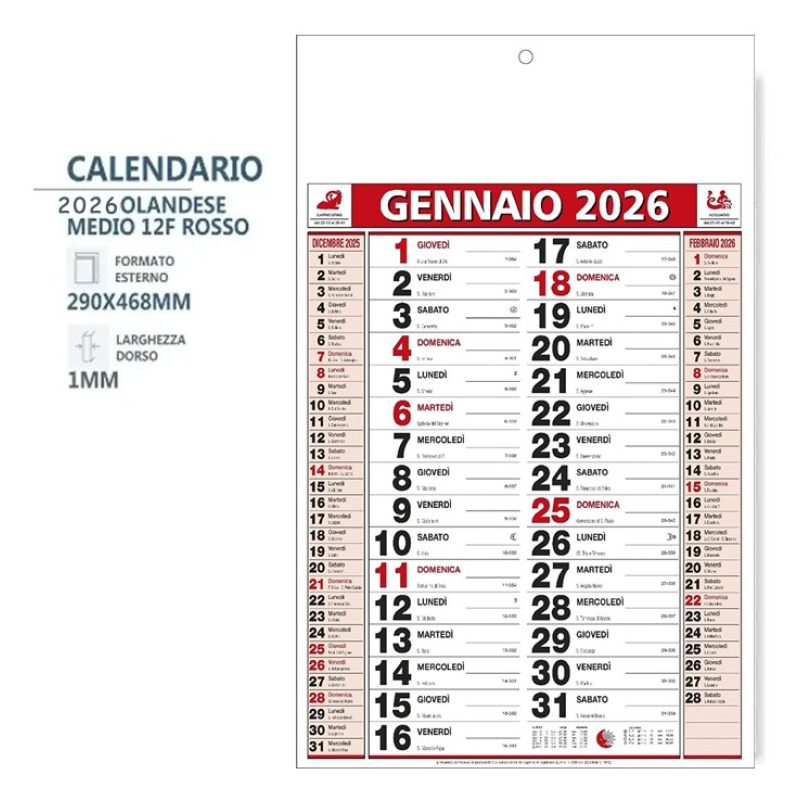 Printolo Calendario Olandese anno 2026 personalizzabile con grafica...
