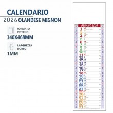 Calendario Olandese 2026 slim personalizzabile rosso 14x47 cm, mensile 12 fogli, ideale per aziende, Made in Italy