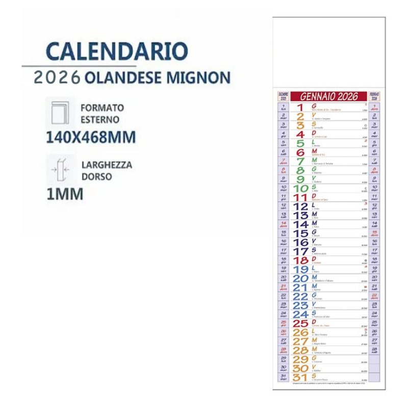 Printolo Calendario Olandese 2026 slim personalizzabile rosso 14x47...