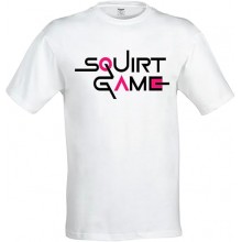 T-shirt SQUIRT GAME umoristica in cotone 100% bianco con stampa frontale, idea regalo divertente e originale