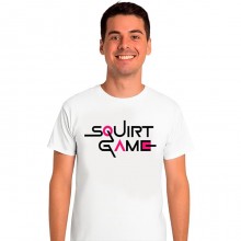 T-shirt SQUIRT GAME umoristica in cotone 100% bianco con stampa frontale, idea regalo divertente e originale