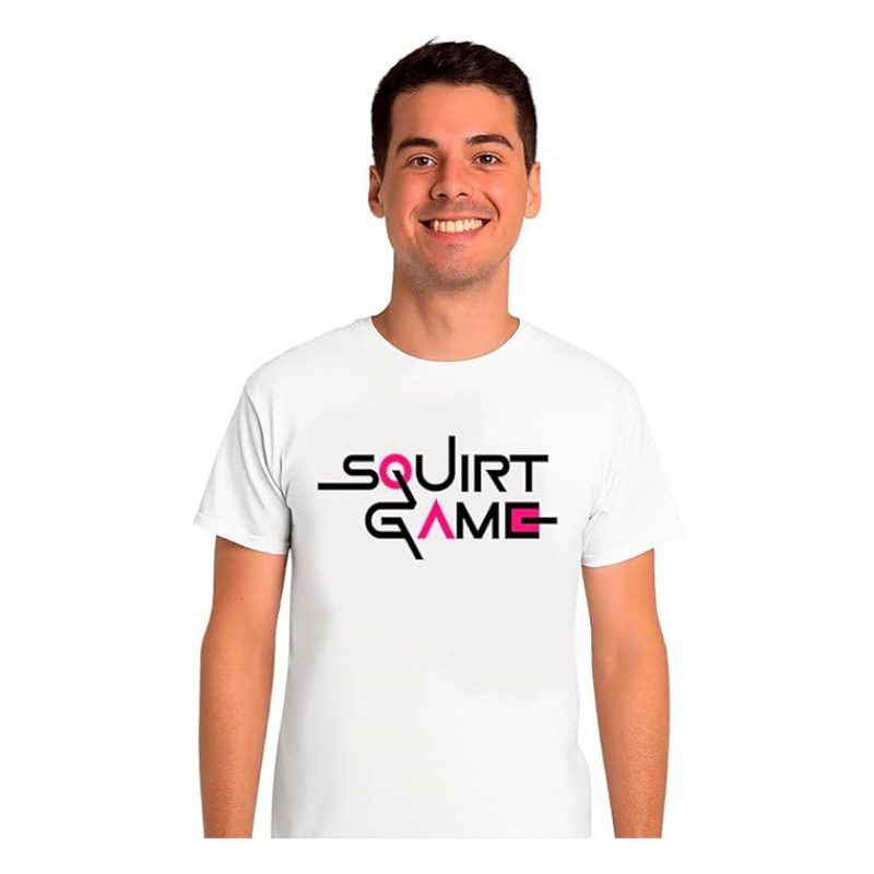 Printolo T-shirt SQUIRT GAME umoristica in cotone 100% bianco con s...