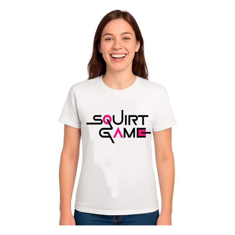 Printolo T-shirt SQUIRT GAME umoristica in cotone 100% bianco con s...