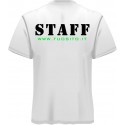 T-shirt STAFF personalizzabile in cotone bianco 100% con stampa DTF fronte e retro,unisex, Made in Italy