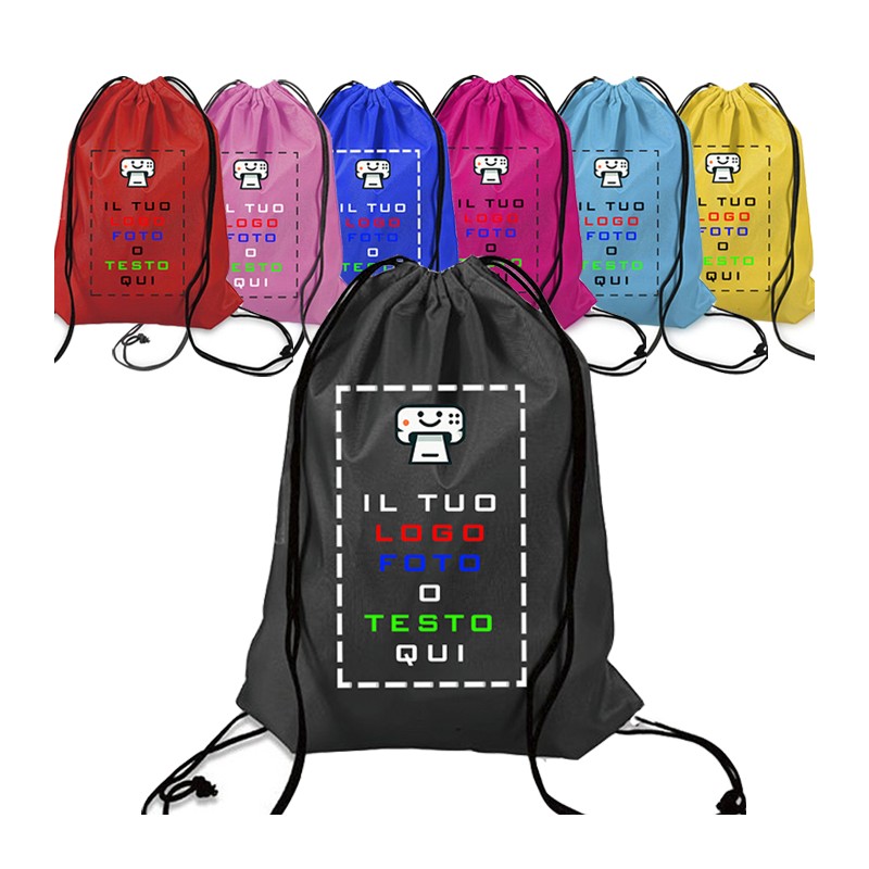 Zainetto sacca personalizzabile 33x42 cm in poliestere resistente e impermeabile, leggero, colorato e multiuso