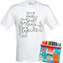 T-shirt da colorare Gattini Felici per bambini con 12 pennarelli lavabili, 100% cotone, regalo creativo e educativo