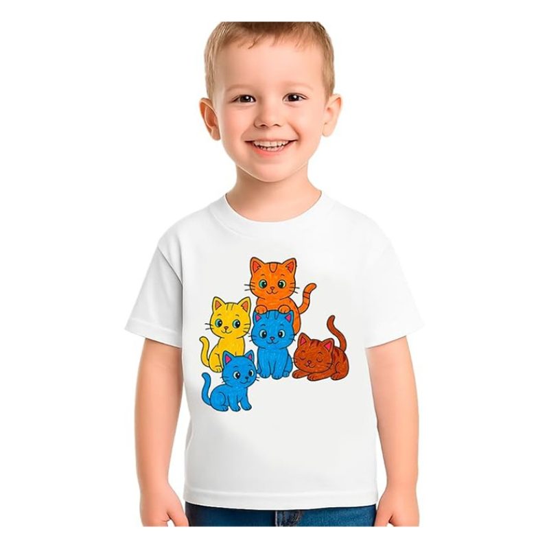Printolo T-shirt da colorare Gattini Felici per bambini con 12 penn...