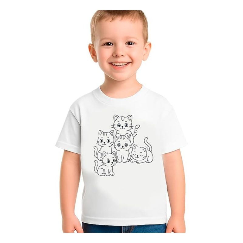 Printolo T-shirt da colorare Gattini Felici per bambini con 12 penn...