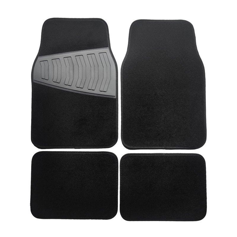 Set 4 Tappetini auto moquette battitacco universali tappeti antiscivolo neri