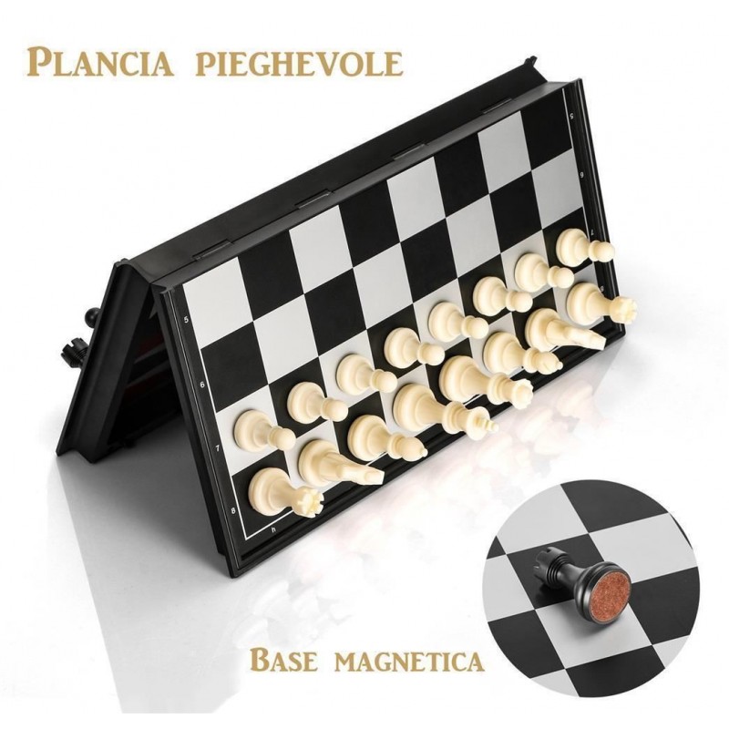 Scacchiera pieghevole magnetica dama backgammon scacchi viaggio vacanza 3 in 1