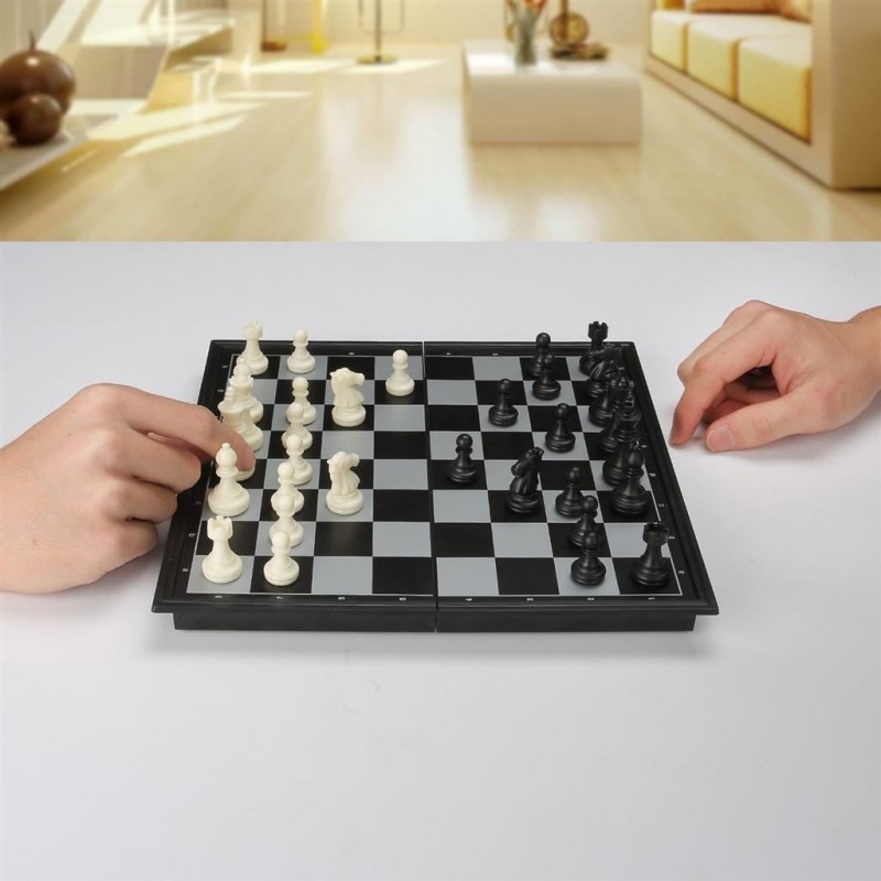 Scacchiera pieghevole magnetica dama backgammon scacchi viaggio vacanza 3 in 1