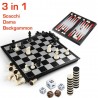 Scacchiera pieghevole magnetica dama backgammon scacchi viaggio vacanza 3 in 1