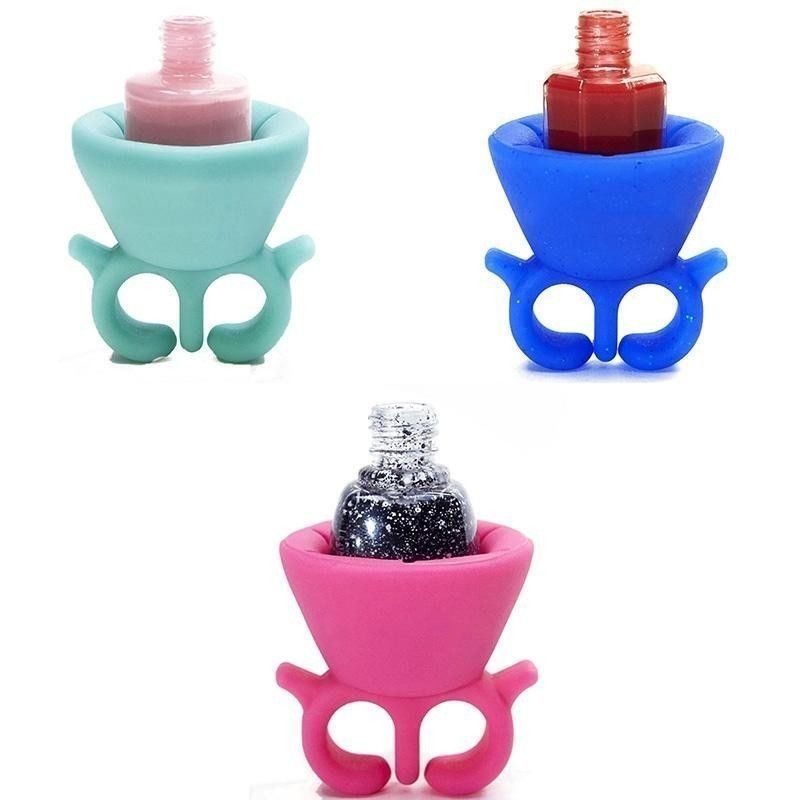 Anello Porta smalto manicure pedicure nail art silicone unghie donna mani piedi