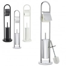 Piantana Bagno Portarotolo carta e Portascopino Acciaio da Terra WC Altezza 80cm