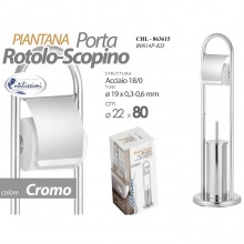 Piantana Bagno Portarotolo carta e Portascopino Acciaio da Terra WC Altezza 80cm
