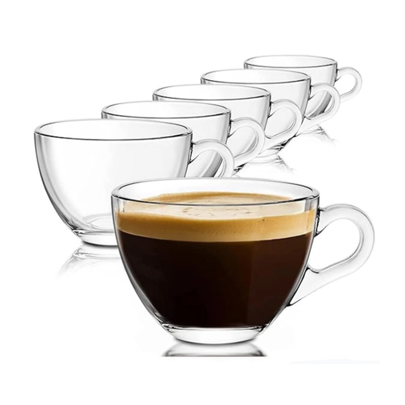 Set di 6 tazzine da caffè senza piattino da 90 ml in vetro trasparente espresso