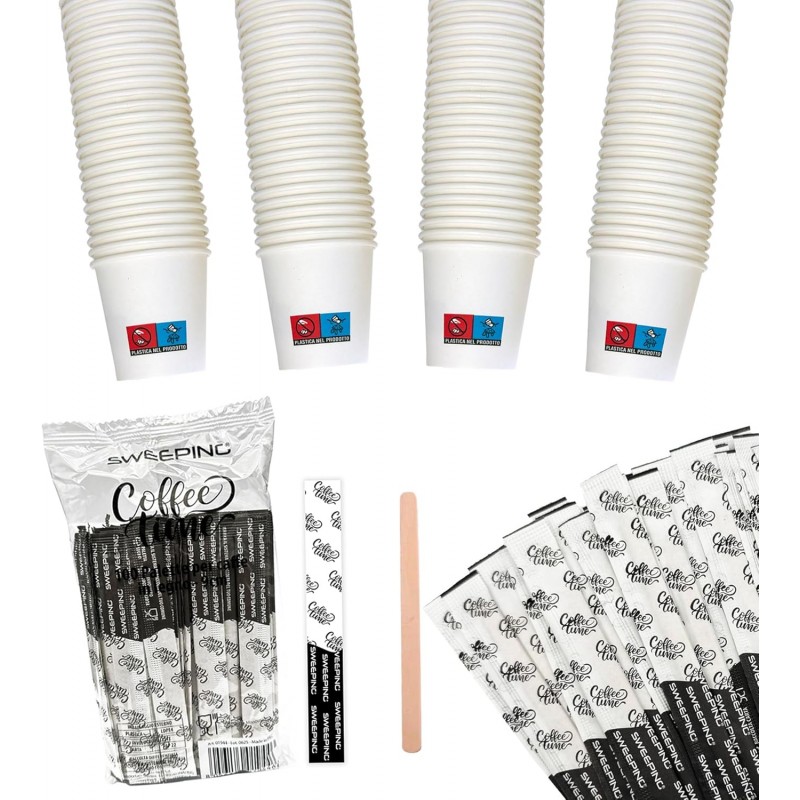 Kit accessori caffè bicchierini in carta 75ml + palettine monouso 1000 pz