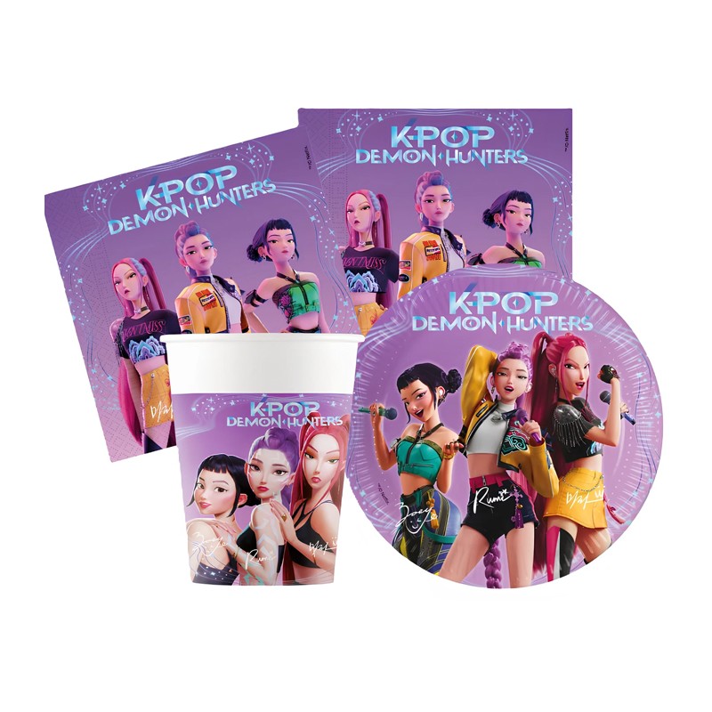Set Compleanno Tavola K-Pop Demon Hunters 16 persone Stoviglie Decorazioni festa