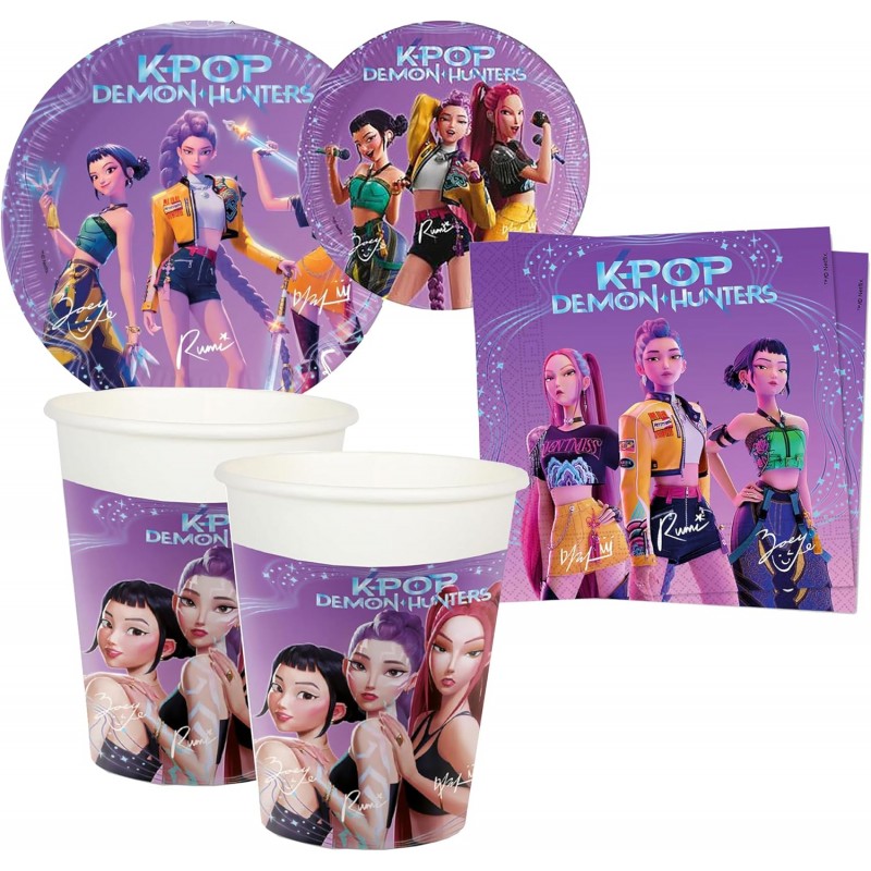 Set Compleanno Tavola K-Pop Demon Hunters 16 persone Stoviglie Decorazioni festa