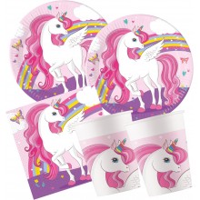 Kit addobbi festa compleanno unicorno X8X16X24X32X48X96 persone piatti bicchieri