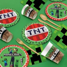 Kit addobbi festa compleanno Minecraft X8X16X24X32X40X48X96 Persone piatti