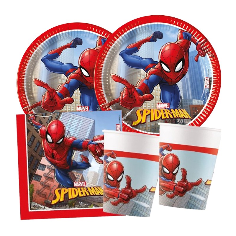 Kit addobbi festa compleanno Spiderman X8X16X24X32X40X96 Persone piatti bicchier