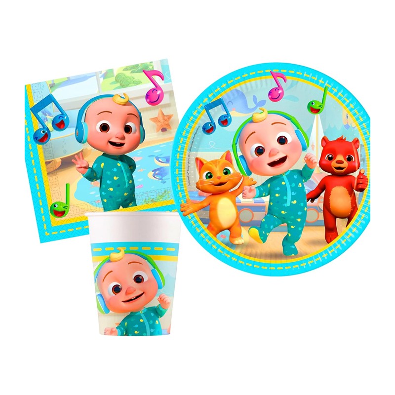 Kit addobbi festa compleanno Cocomelon X8X16X24X32X40X48X96 Persone piatti