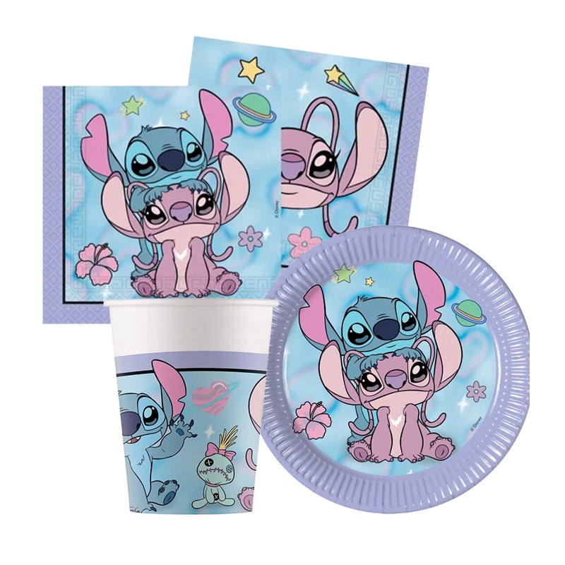 Kit addobbi festa compleanno Stitch X8X16X24X32X40X96 Persone piatti bicchieri