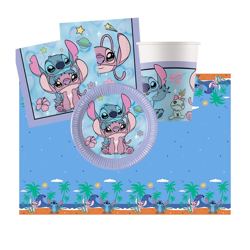 Kit addobbi festa compleanno Stitch X8X16X24X32X40X48 Persone piatti bicchieri