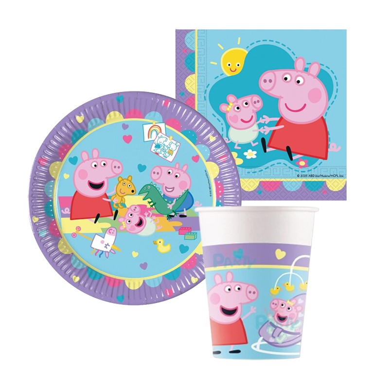 Kit addobbi festa compleanno Peppa Pig X8X16X24X32X40X96 Persone piatti bicchier