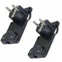 2x Spina volante elettrica schuko ultra piatta 2p+t tedesco nero 16A salvaspazio