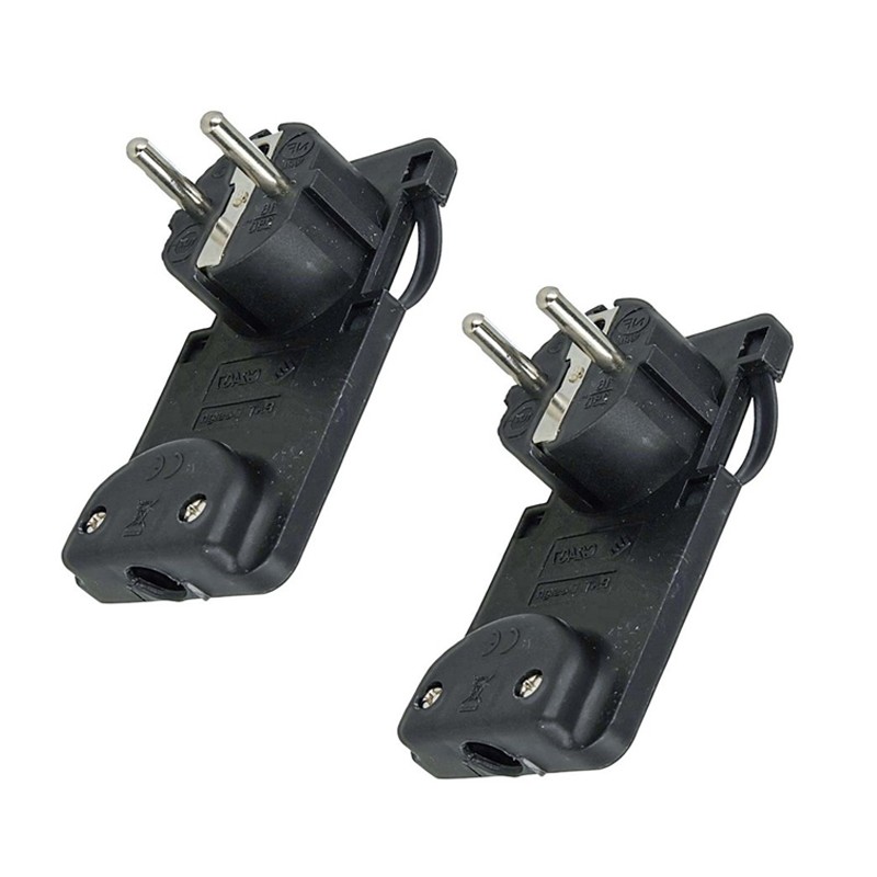 2x Spina volante elettrica schuko ultra piatta 2p+t tedesco nero 16A salvaspazio