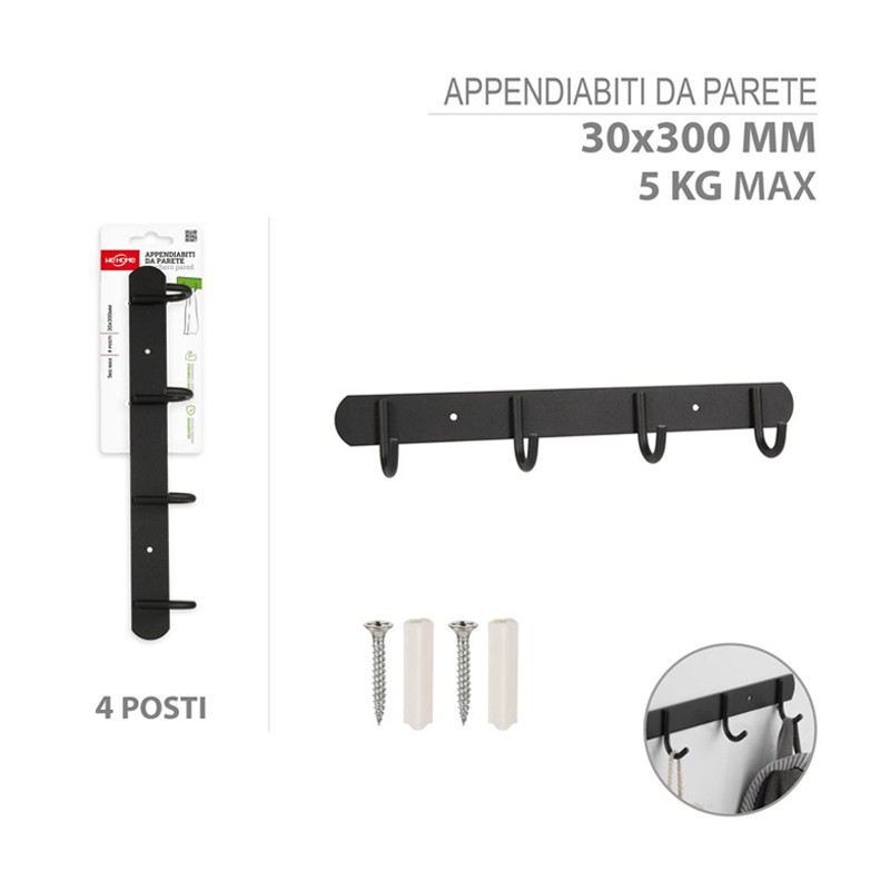 Appendiabiti a Parete Ganci Attaccapanni da Muro parete Nero 3 misure in acciaio
